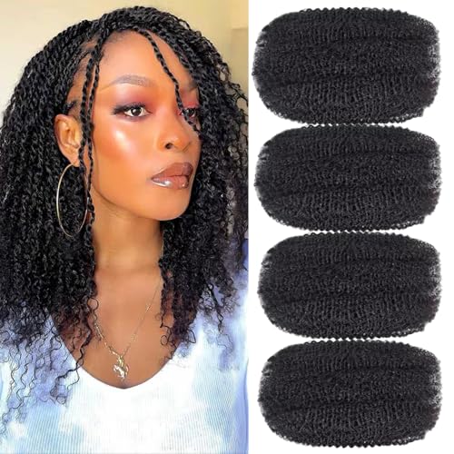 Afro Kinky Bulk Hair For Dreadlock Extensions Repair Locs,Twist Braiding, 100% Handmade Braiding Hair 30Grams each bundles Total (4Bundles/Pack) 10Inch #1B